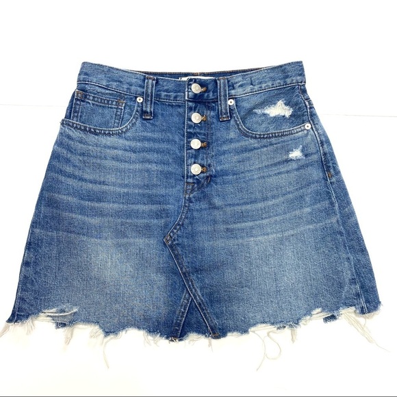 Madewell Rigid Denim A-Line Mini Skirt Button Fly - Picture 8 of 9